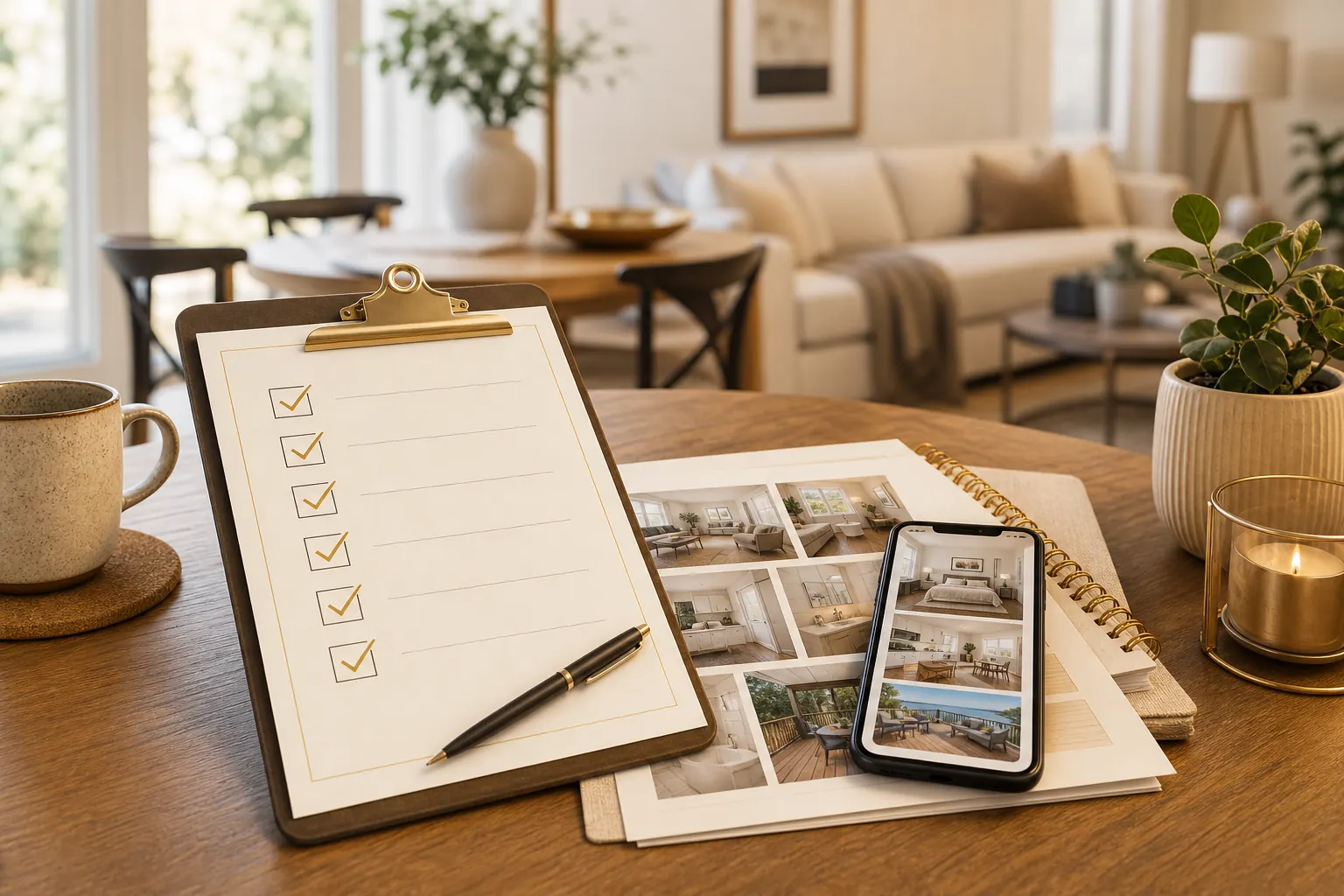 Short-term rental photo checklist with property thumbnails and host planning notes